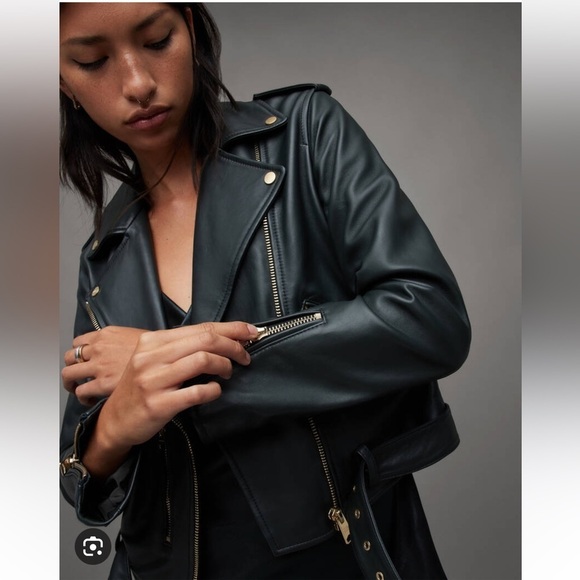 Allsaints Balfern Leather Moto Jacket in Sycamore Green New with Tags! - Picture 2 of 10